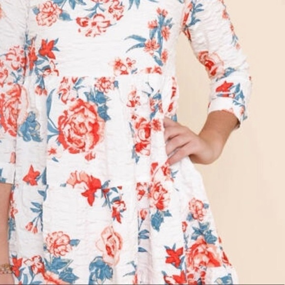 NWT Francesca's Carra Floral Babydoll Mini‎ Dress White Pink Red Blue Size Small - Picture 3 of 14